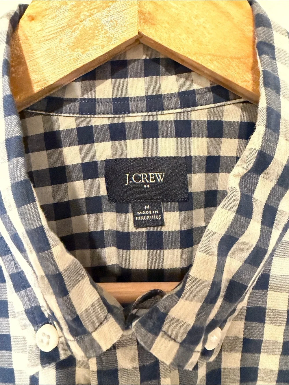 J.Crew Secret Wash Gingham Button Down Shirt Navy Blue White Slim Fit Men's M